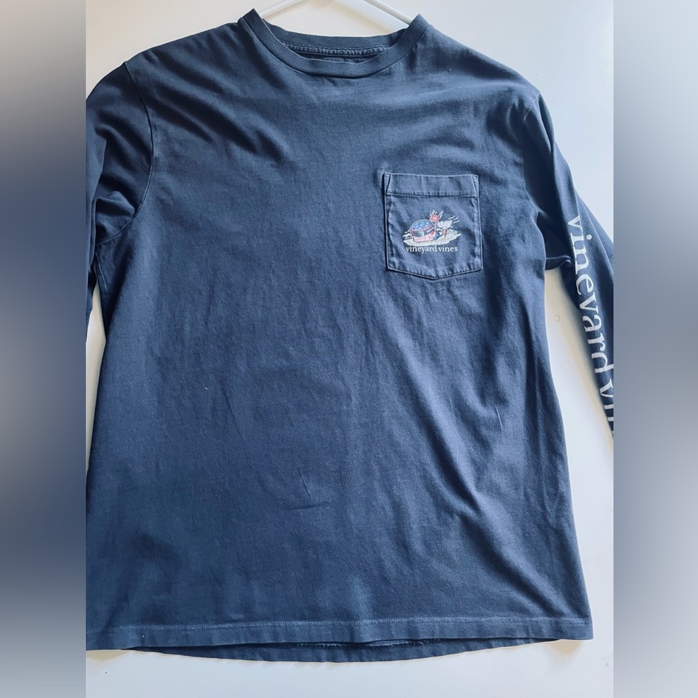Vineyard Vines Ski Race Whale Navy Blue Long Sleeve Shirt